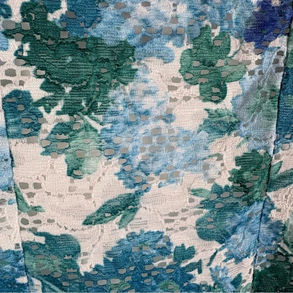 R & M Richards Blue White Floral Eyelet Sleeveless Fit and Flare Dress Size 10P - Picture 7 of 10